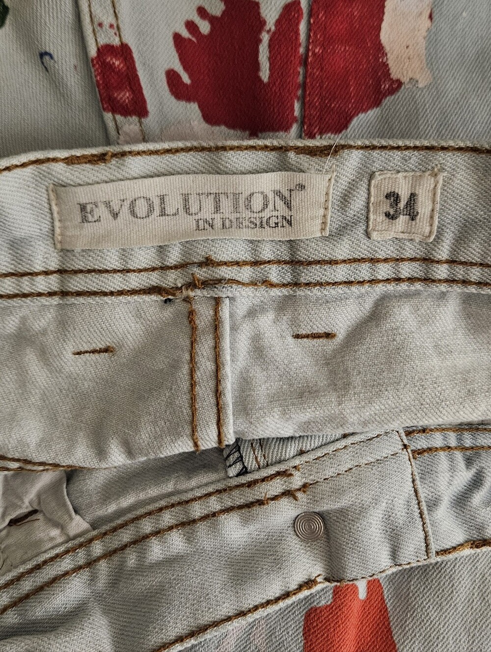 Paint Splatter Graphic Jeans Streetwear Slim Fit Denim Pants 34 - Picture 8 of 9